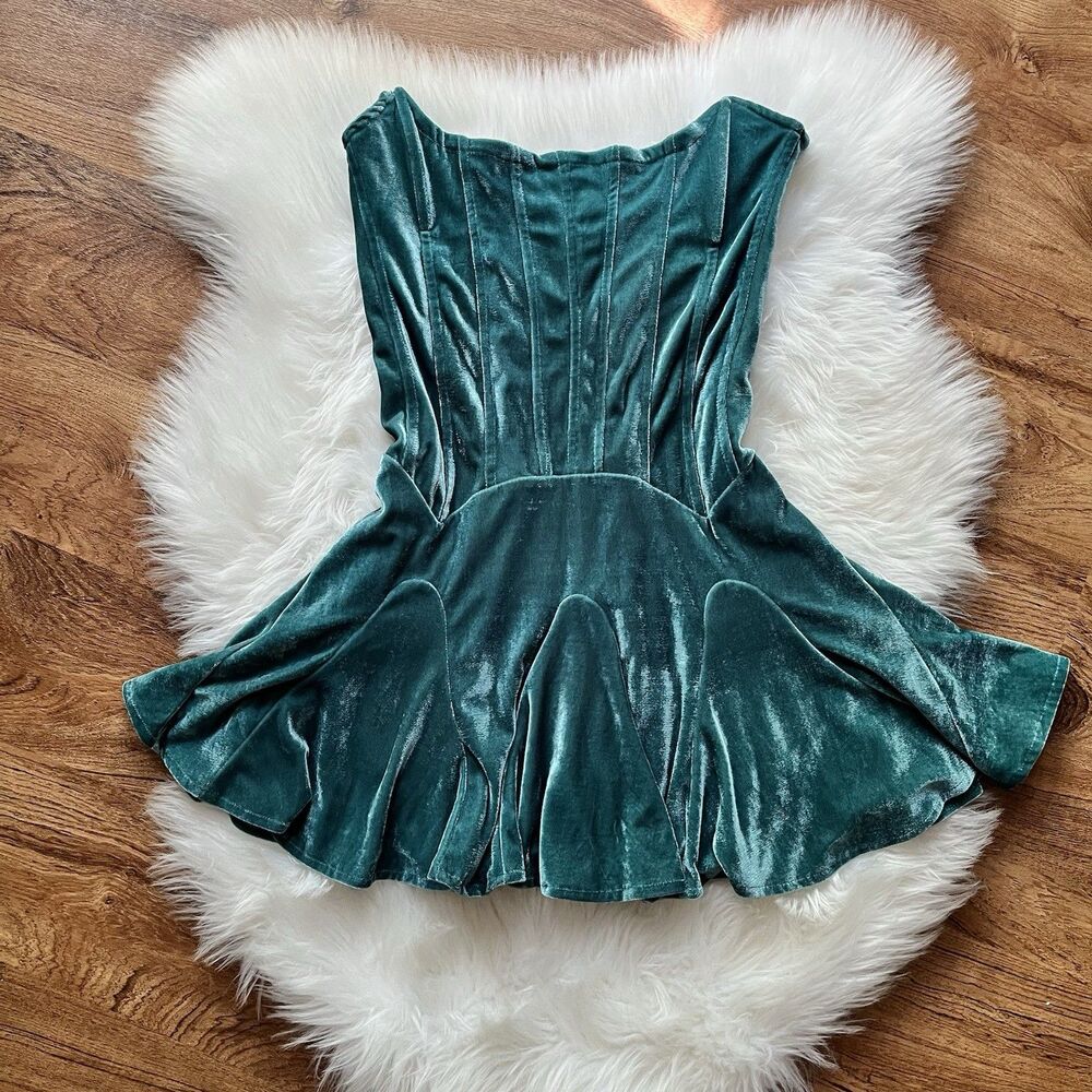 Urban Outfitters Antoinette turquoise velvet bustier Corset mini dress Mermaid